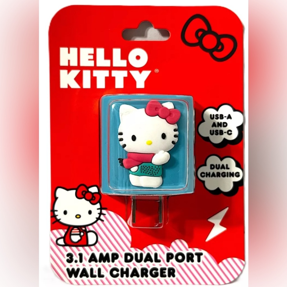 Sanrio Hello Kitty Pink Scarf Dual Port Wall Charger 3.1 AMP USB A & C Brand NEW